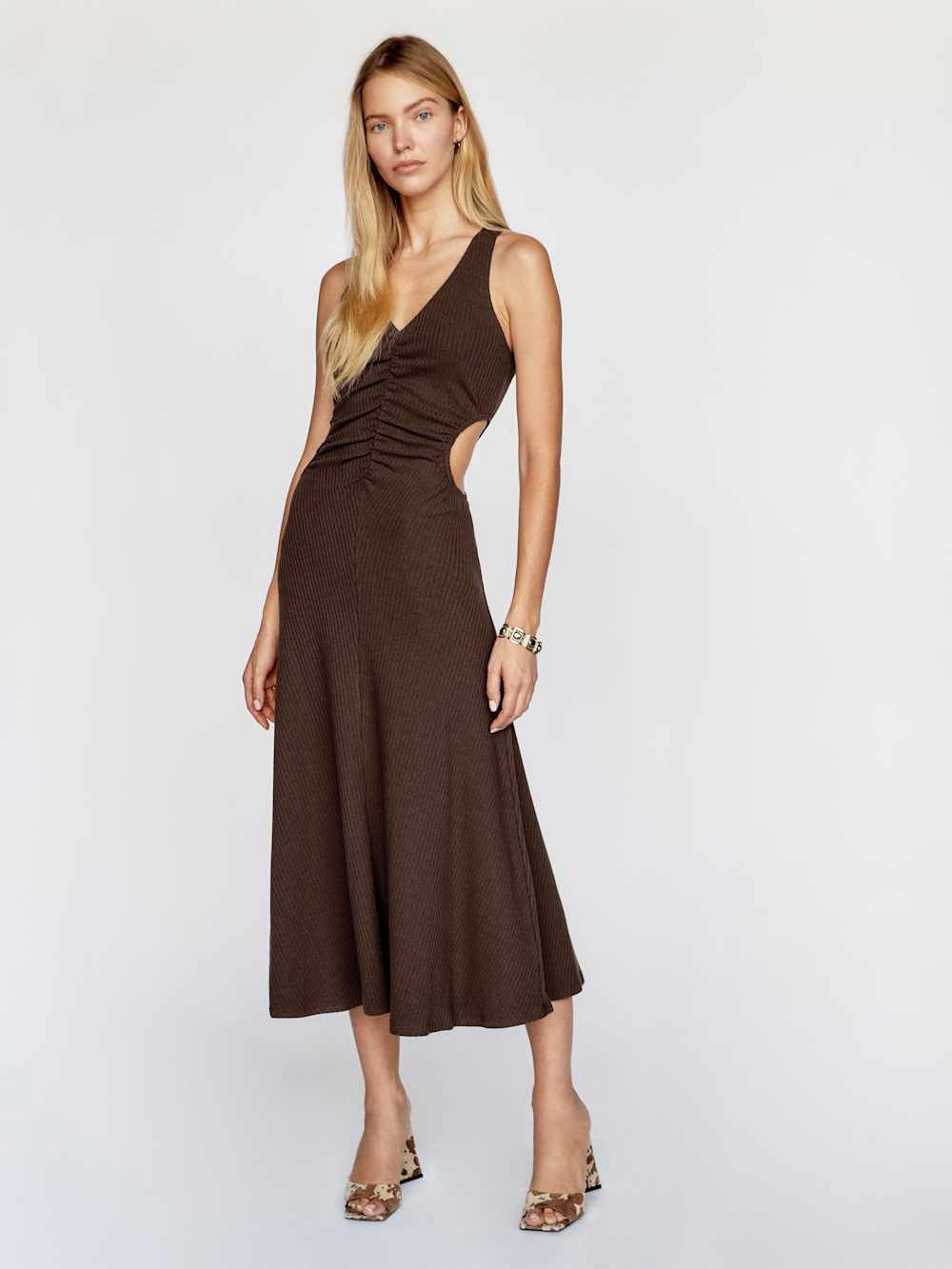 REFORMATION Brynlee Knit Dress in Chocolate Brown Size Small